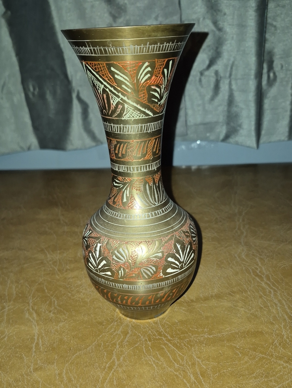 Vintage Etched Brass Vase Made In India